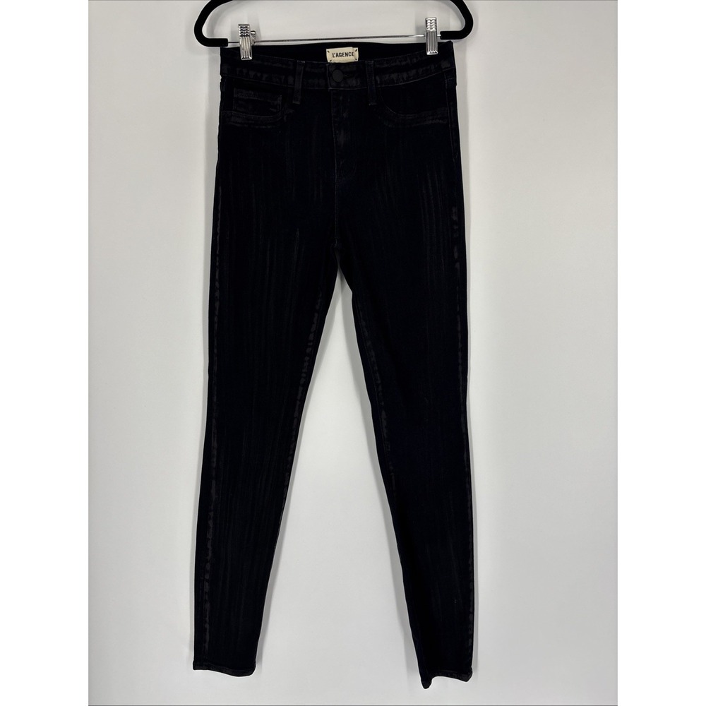 L'Agence Textured Skinny Jeans - Black with Gray Streaks - Size 27